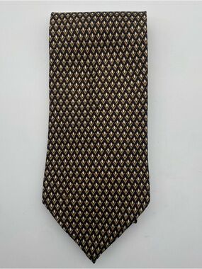 Christian Dior 100% Silk Tie Necktie Black with Gold Geometric Motif Made in USA
